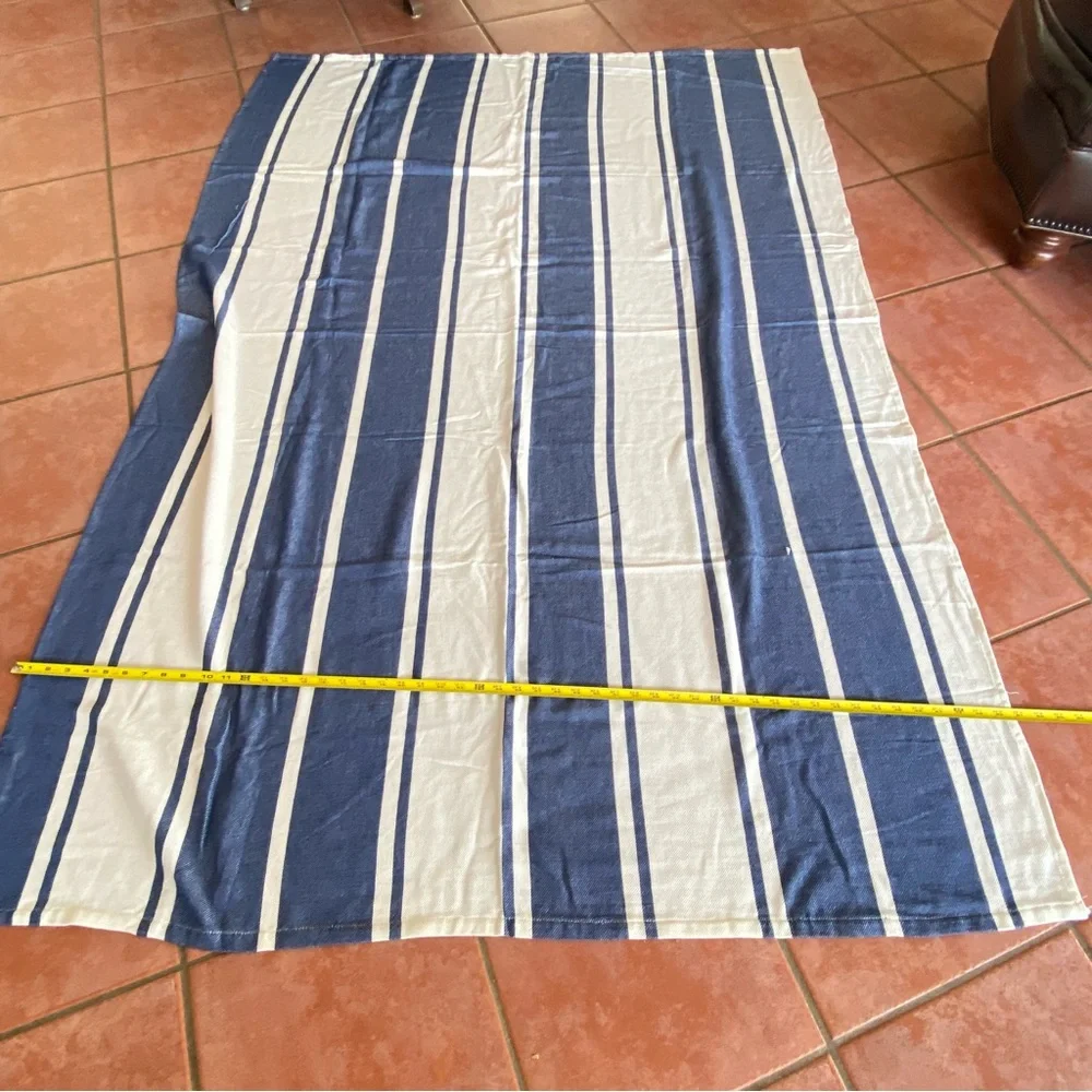Lancome French Nautical Navy Off White Striped Throw Blanket Wrap 100% Cotton